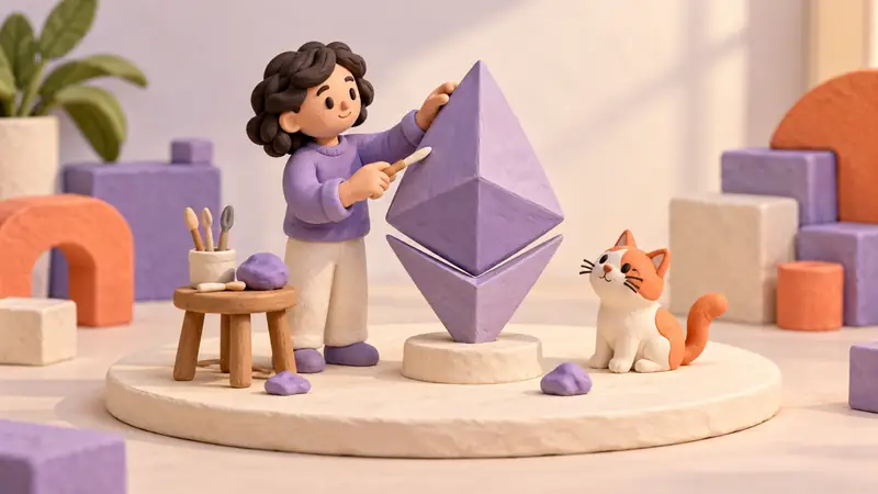 A clay figure demonstrates an Ether model on a bounded stage.