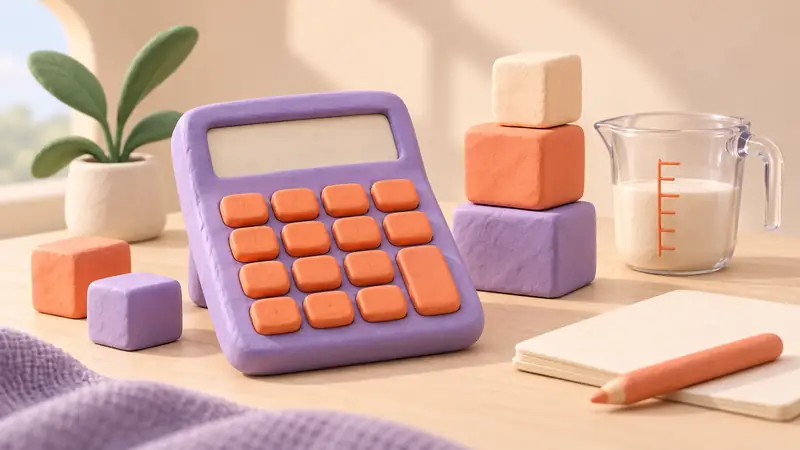 A calculator and work blocks illustrate a fee calculation.
